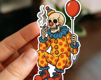 Pegatina impermeable de esqueleto de payaso fumador, brillante, divertida, para portátil, botella de agua, Kindle, regalo para amigos, bonita.