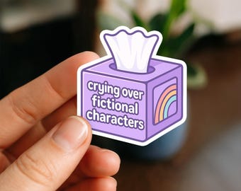 Pegatina "Llorando por personajes de ficción", pegatina divertida para Kindle con temática literaria, regalo emotivo para amantes de los libros, pegatina estética para portátil.