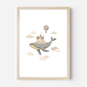 Kinderzimmer Poster Wal mit Wolkenschloss Poster Meerestiere Wal A4 A3 Kinderposter Kinderzimmer Poster Baby Geschenk Mädchen Geschenk Junge