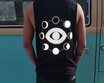 Reflective Mystic Moon Shirt| That Electric Touch Graphic Shirt | Men&#39;s Rave Cut Off| Third Eye Shirt