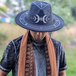 Reflective Moon Phases Black Felt Wide Brim Hat