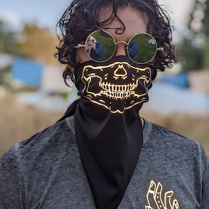Reflective Skull Bandana| Reversible Reflective Rave Dust Scarf| Skull Rave Dust Bandana | Black Scarf Face Mask|