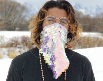 Holographic Bandana| Sequin| Psychedelic Bandana| Holographic Sequin| Dust Bandana | Face Mask| Mens Festival| Rave Accessorie| Festival|