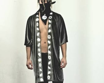 Reflective Crystal Velvet Kimono - Rave Festival Jacket