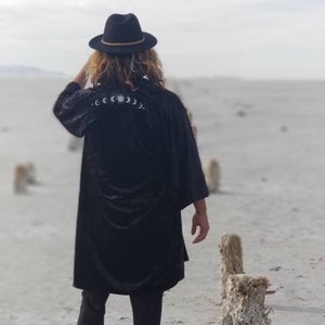 Men's Rave Kimono | Black Kimono| Moon Phases | Festival Cloak| Reflective| Festival Jacket | Festival Kimono | Men's Festival Clothes |