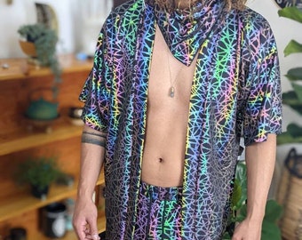 Reflective Rave Kimono | Holographic Robe| Iridescent Reflective Kimono | Festival Kimono| Men's Festival Clothes |