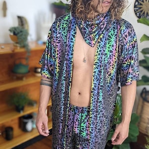 Reflective Rave Kimono | Holographic Robe| Iridescent Reflective Kimono | Festival Kimono| Men's Festival Clothes |