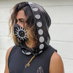Reflective Moon Phase Hood: Mystic Rave Festival Wear