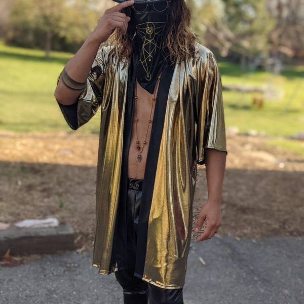 Men's Rave Kimono | Gold Kimono| Festival Cloak| Festival Jacket | Festival Kimono | Men's Festival Clothes |