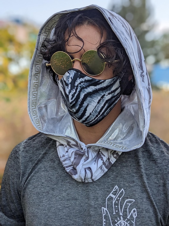 Marble Rave Hood: Reversible Festival Hood Scarf - Etsy display picture 1