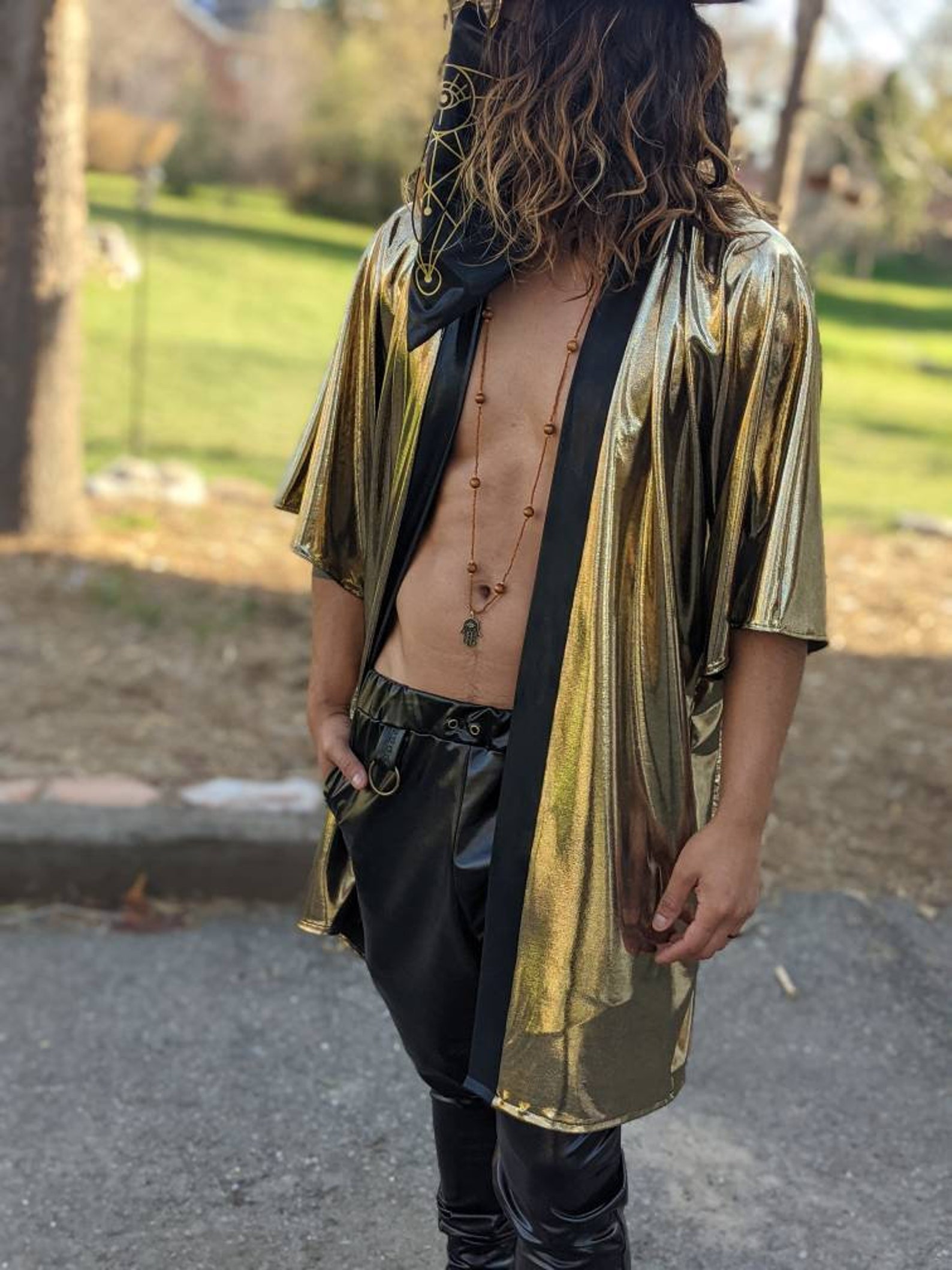 Men's Rave Kimono Gold Kimono Festival Cloak Festival Jacket Festival