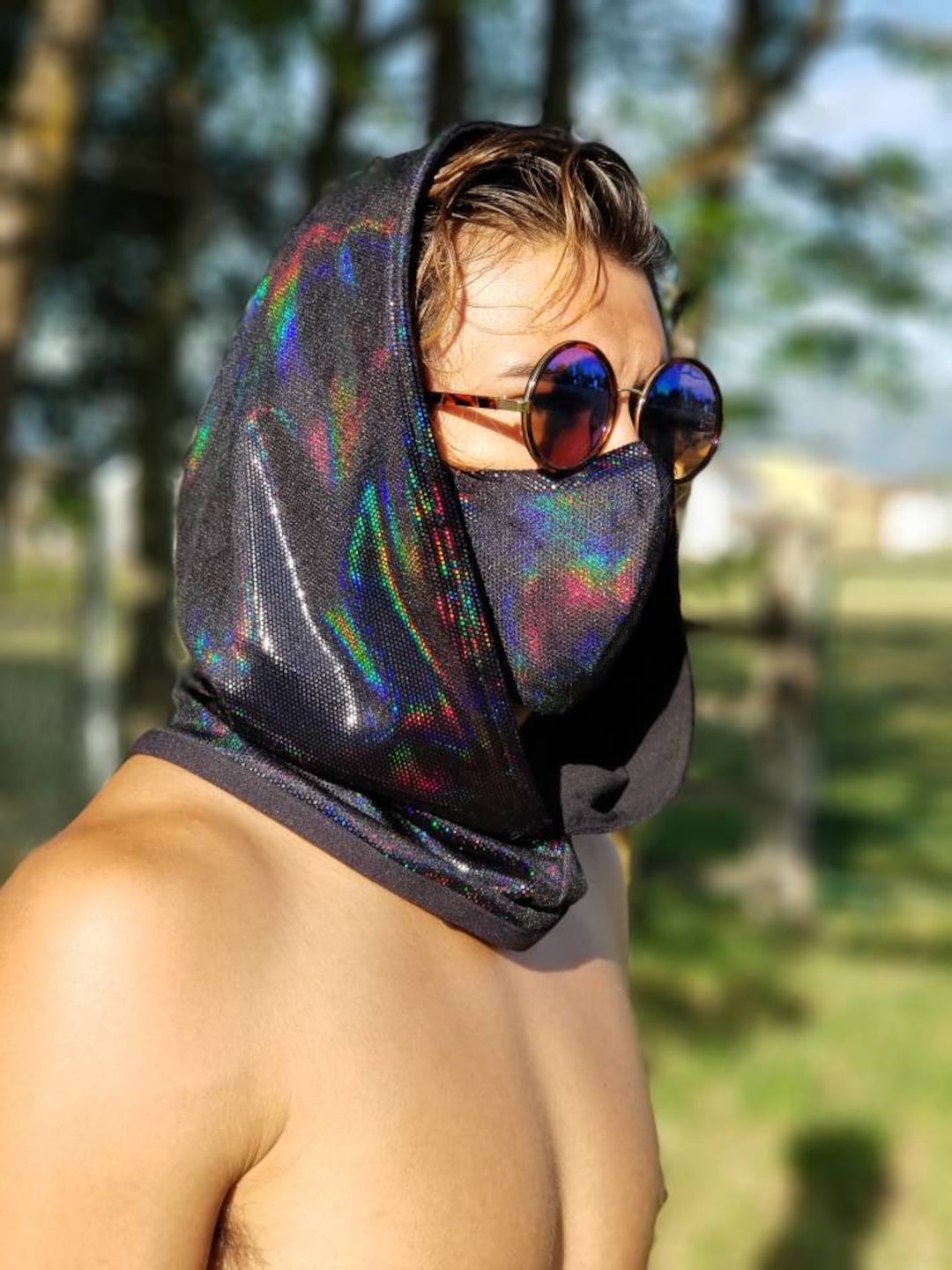 Rave Hood| Festival Hood| Hood Scarf| Mens Rave Wear| Men's Festival ...