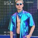 Blue Holographic Kimono | Holographic Jacket| Iridescent Kimono | Festival Kimono| Men's Festival Clothes |