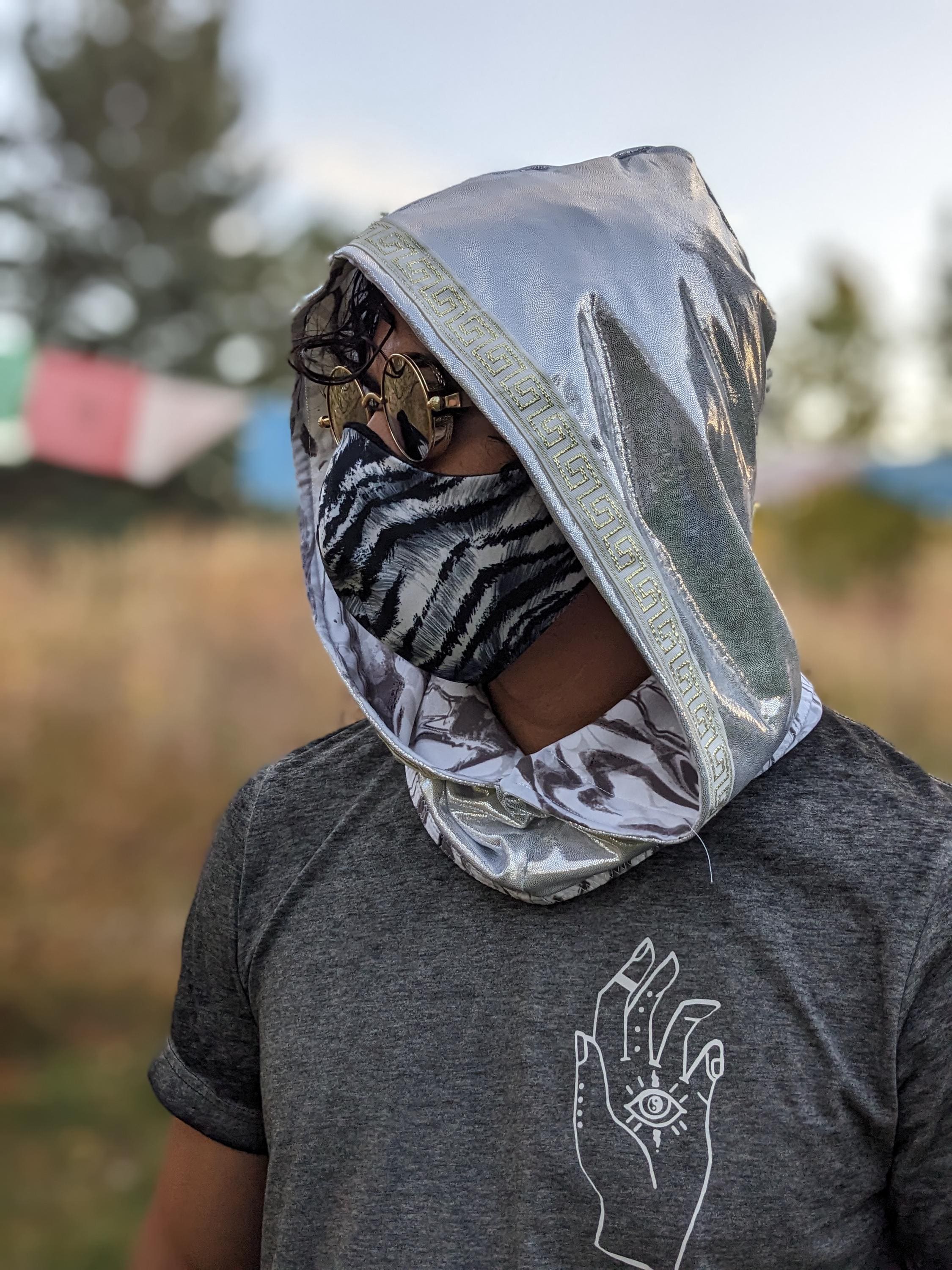 UNIQUE custom reversible festival hood Reversible Sequin Festival Hood - Custom- Multiple Colors  main image 3