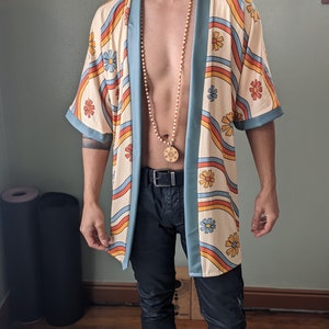 Retro Daydream Kimono | Retro Smiley Jacket| Retro Men&#39;s Kimono | Festival Kimono| Men&#39;s Festival Cloak|