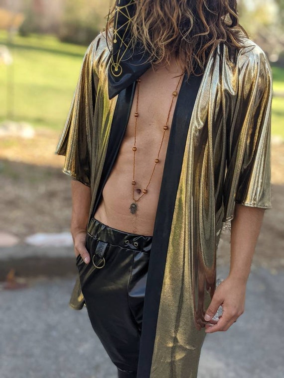 Men s Rave Kimono Gold Kimono Festival Cloak Festival Jacket Festival Kimono Men s Festival Clothes Etsy