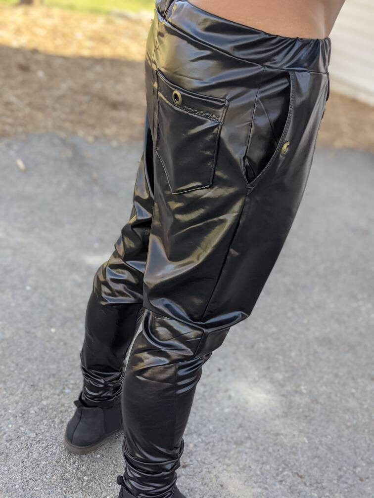 black joggers leather
