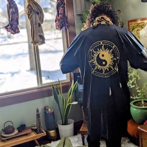 Yin Yang Men&#39;s Rave Kimono | Sacred Geometry Kimono| Festival Cloak| Festival Jacket | Festival Kimono | Men&#39;s Festival Clothes |