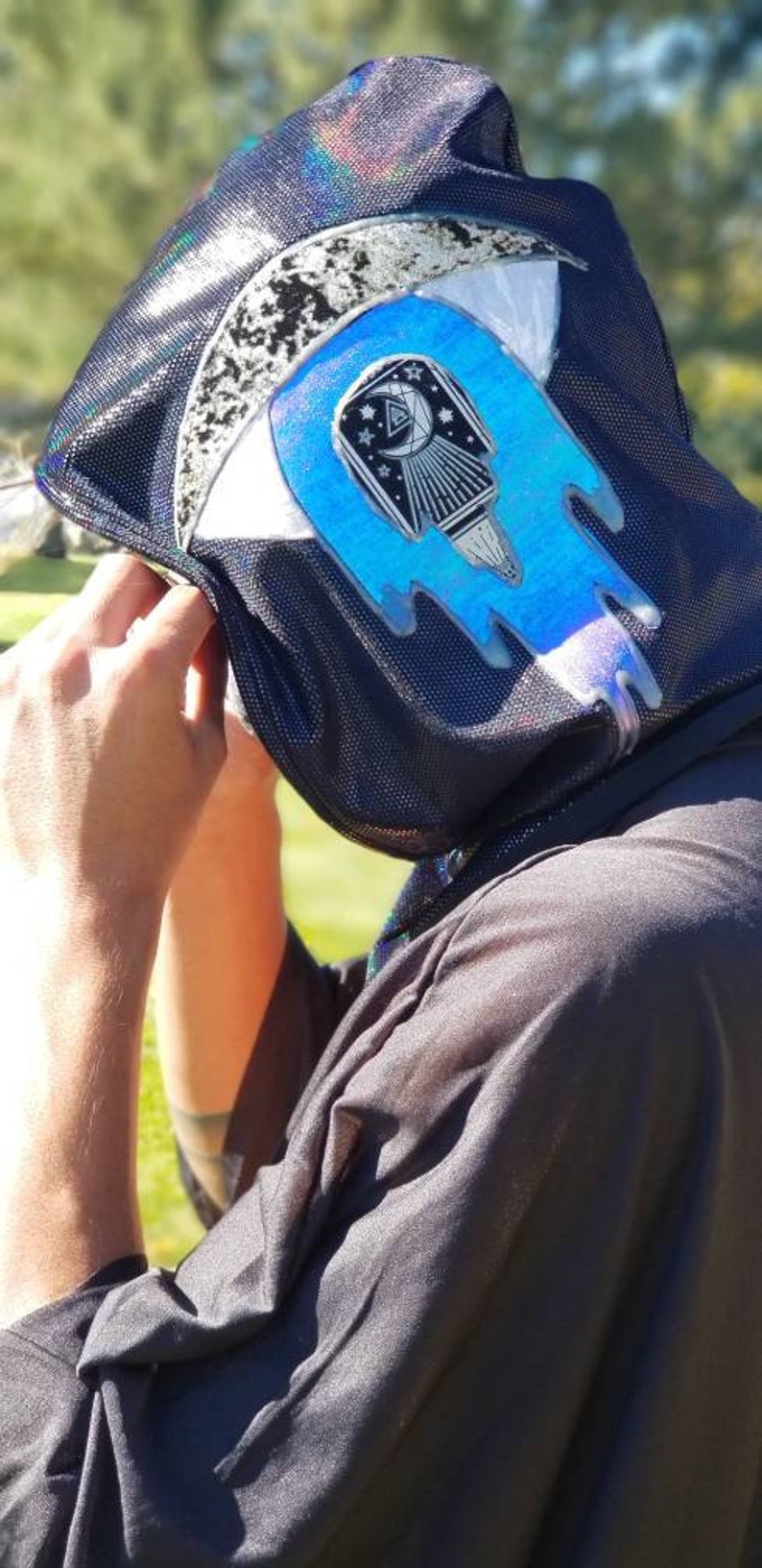 Rave Hood Psychedelic Hood Hood Scarf Mens Rave Wear Etsy