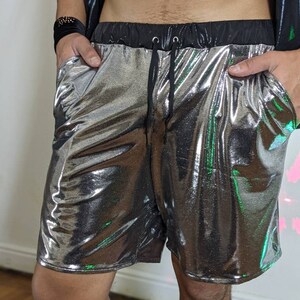 Silver Iridescent Men's Shorts Rave Shorts Holographic - Etsy