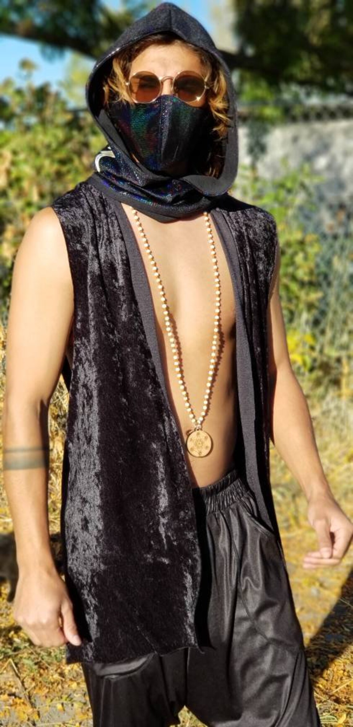Rave Vest Psychedelic Hood Scarf Mens Rave Wear Yin Yang Etsy