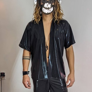 Black Iridescent Men&#39;s Kimono| Black Kimono|  Rave Kimono|