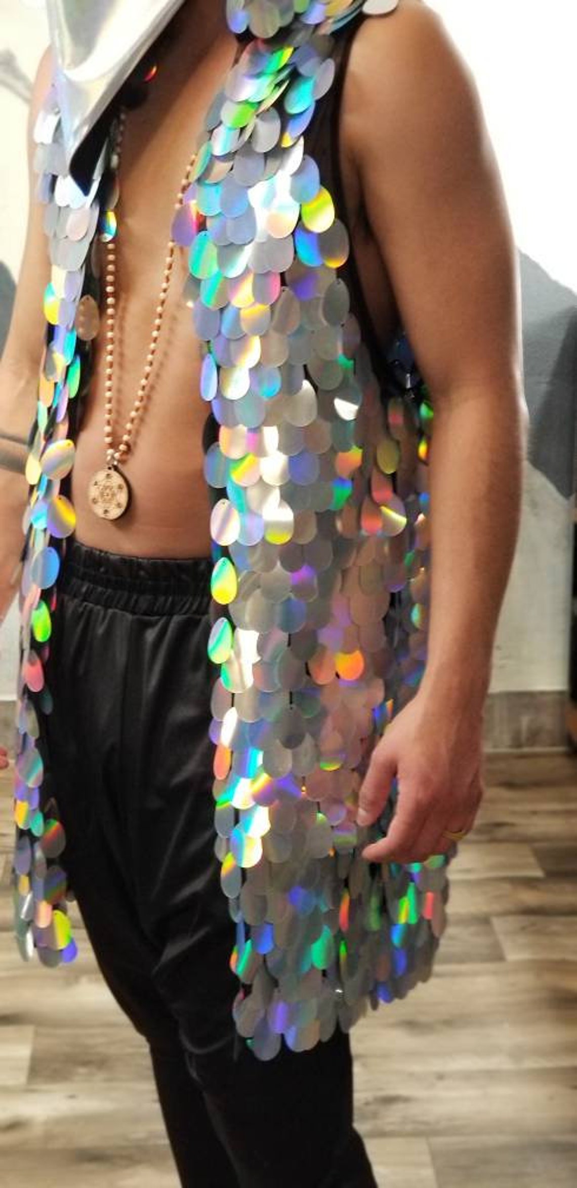 Men's Rave Vest Men's Sequin Vest Festival Hoodie Etsy