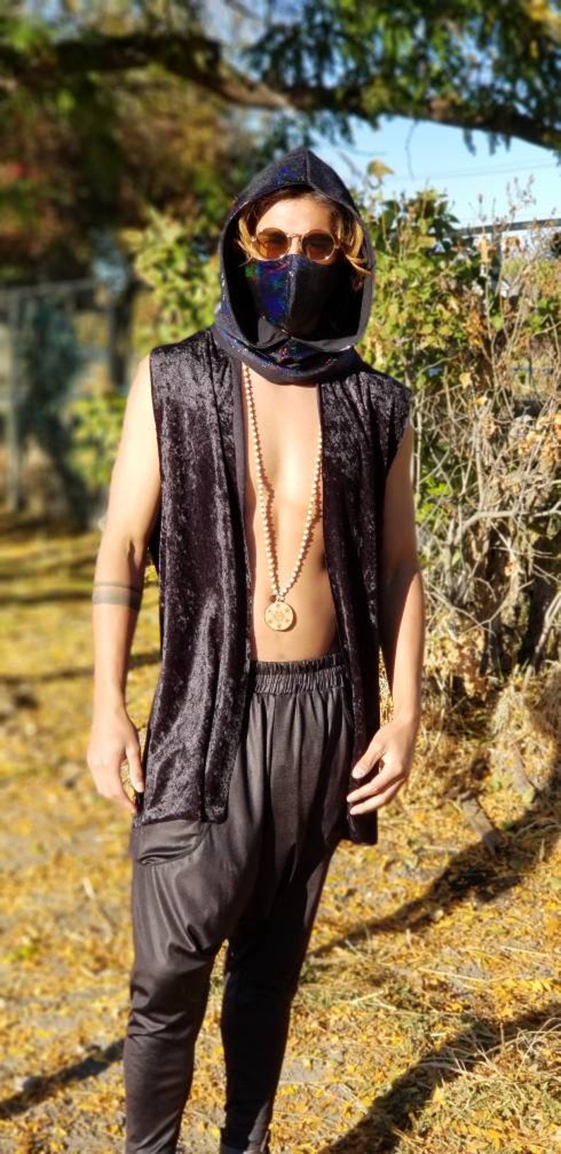 Rave Vest Psychedelic Hood Scarf Mens Rave Wear Yin Yang Etsy