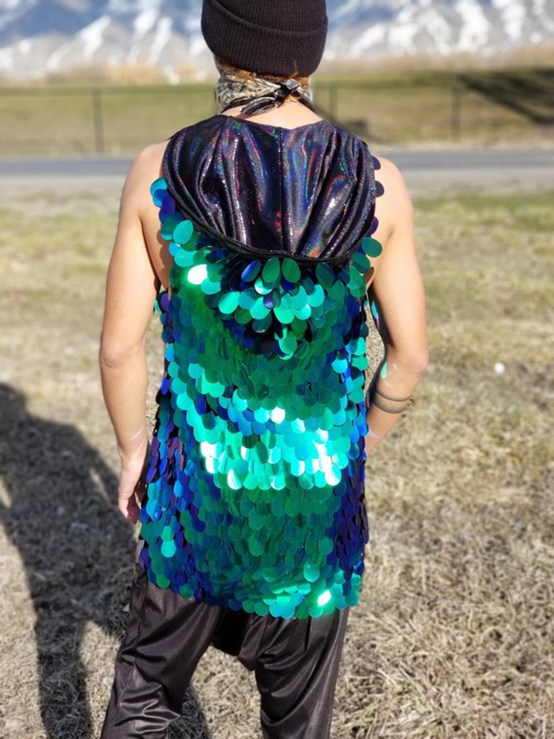 Men's Rave Vest Men's Sequin Vest Festival Hoodie Etsy