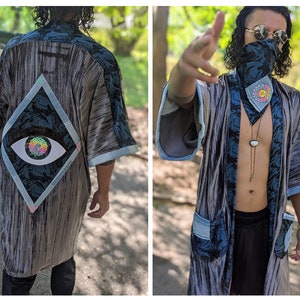 Third Eye Bohemian Patchwork Kimono | Boho Festival Patchwork Kimono| Boho Eye Festival Cloak| All Seeing Eye Jacket |Om Festival Robe|