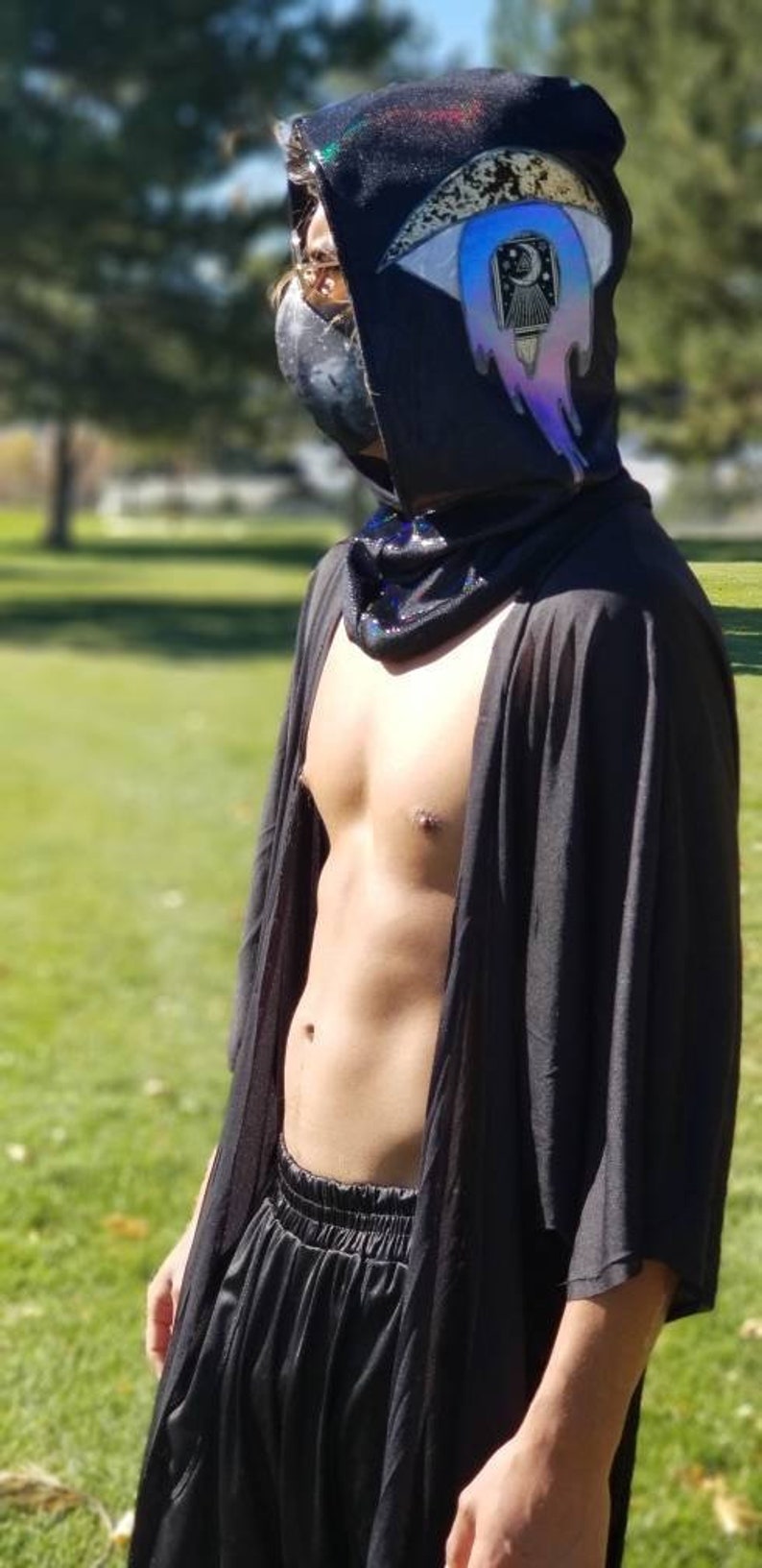 Rave Hood Psychedelic Hood Hood Scarf Mens Rave Wear Etsy