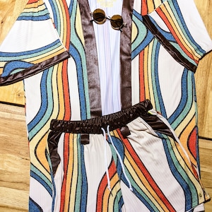 Retro Vintage Stripe Kimono Set | Retro Festival Hippy Outfit| Boho Men&#39;s Kimono |Trippy Festival Kimono| Men&#39;s Festival Robe|