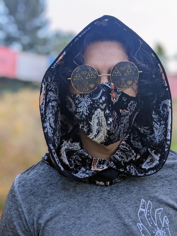 Reversible Velvet Paisley Rave Hood Festival Scarf Hood