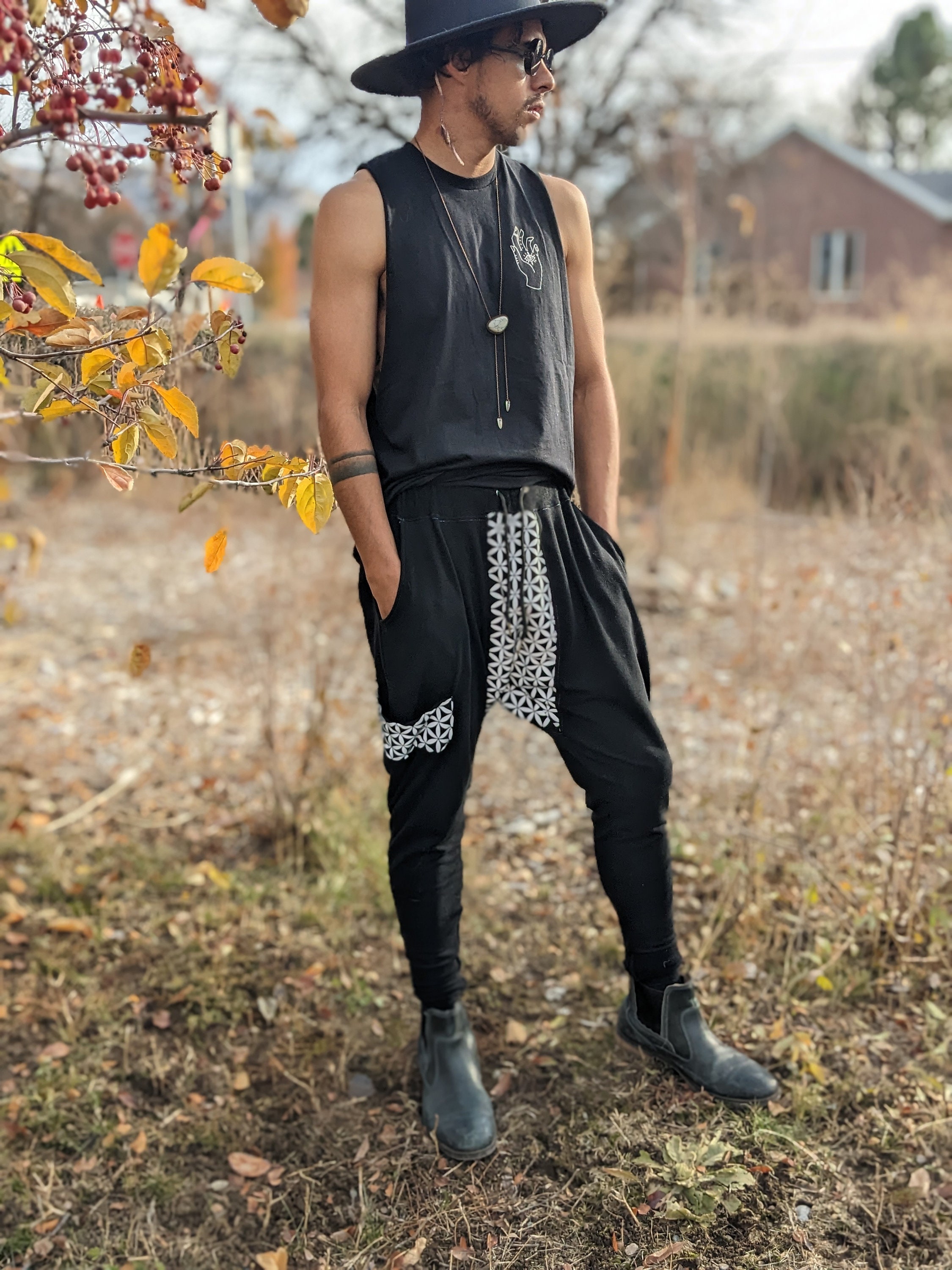 Reflective Seed of Life Harem Pants: Men's Rave Joggers - Etsy