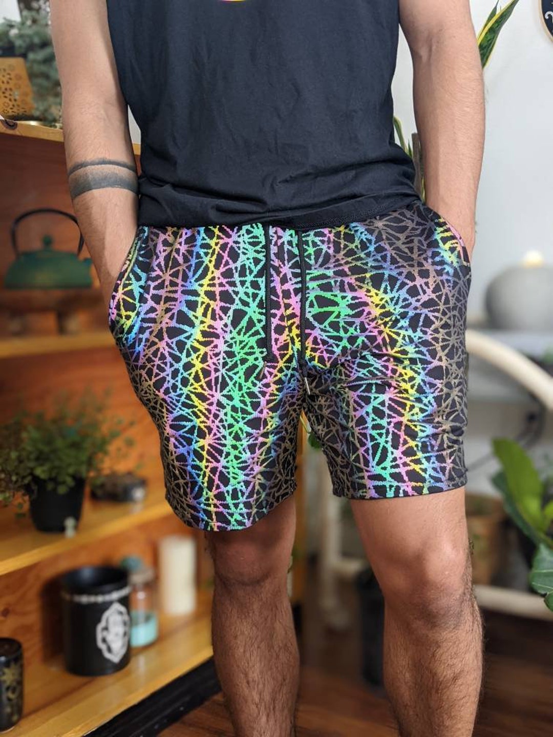 Reflective Men's Shorts Rave Shorts Iridescent Rave Shorts Men's
