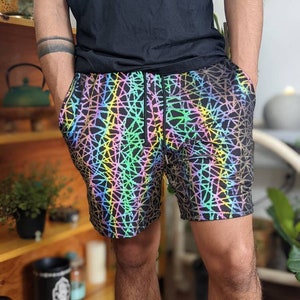 Reflective Men's Shorts| Rave Shorts Iridescent| Rave Shorts| Men's Drawstring Shorts
