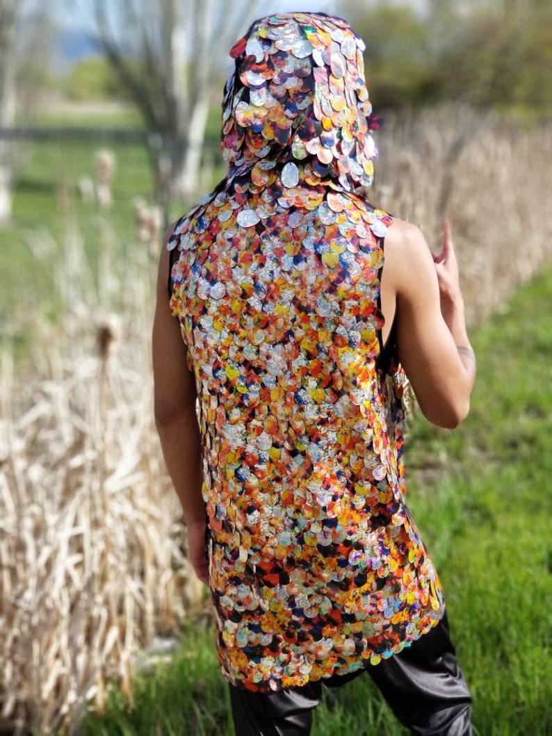 Entusiastiche gilet di paillettes | Felpa con cappuccio Festival | Hood olografica | Giacca Festival | Felpa con cappuccio senza maniche | Rave con Entusiastiche gilet di paillettes | Felpa con cappuccio Festival | Hood olografica | Giacca Festival | Felpa con cappuccio senza maniche | Rave con