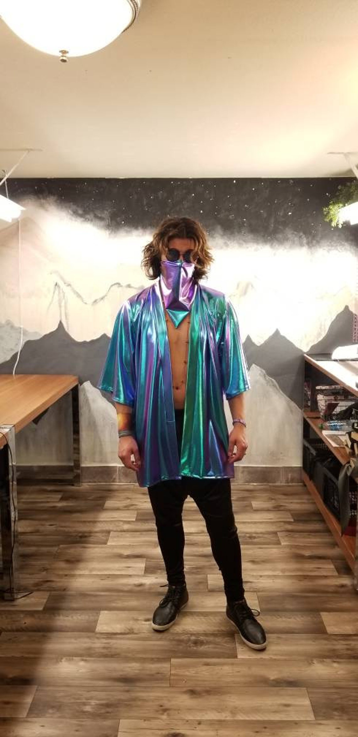 Men’s Reflective Holographic Vest – Men's Sleeveless Festival Rave & Party Outfit Cardigan
