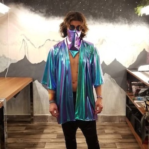 Men&#39;s Rave Kimono | Holographic Jacket| Iridescent | Festival Jacket| Men&#39;s Festival Clothes |