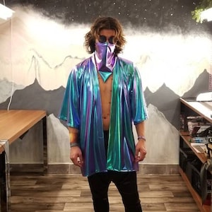 Men's Rave Kimono | Holographic Jacket| Iridescent | Festival Jacket| Men's Festival Clothes |