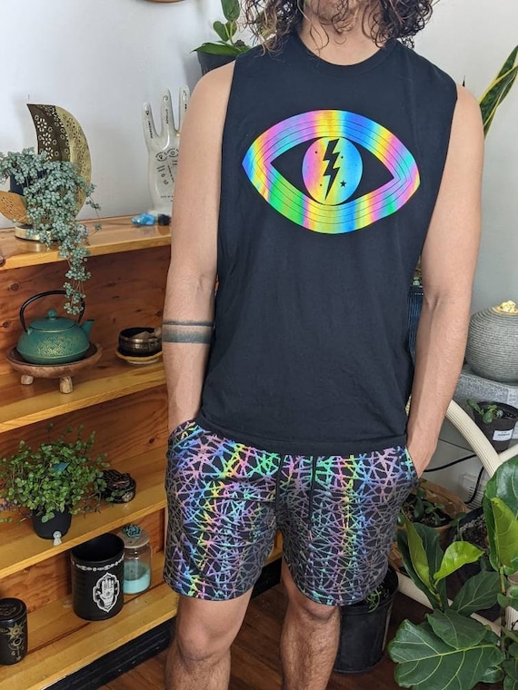 Camisa reflectante para ojos Esa camisa grafica de toque electrico Rave Cut Off para hombre Camisa del tercer ojo Etsy Espana