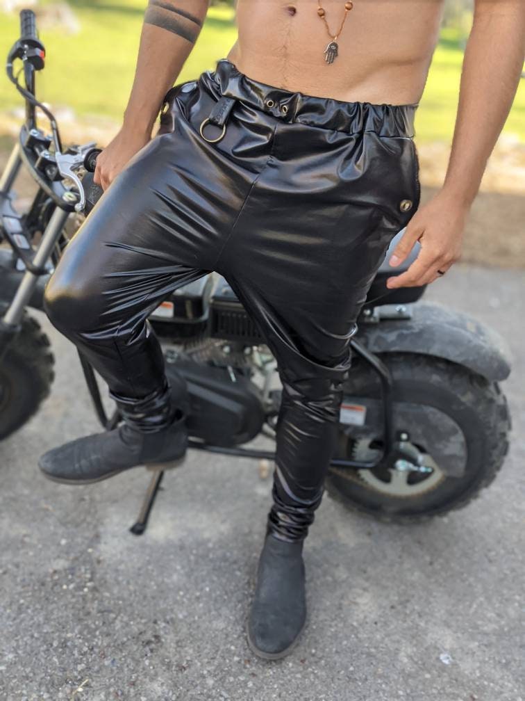 Men's Faux Leather Black Joggers Rave Joggers Mens Rave Etsy