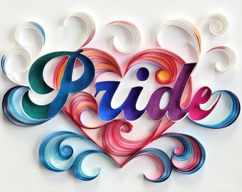 Celebrate PRIDE | Handmade 3D Rainbow Heart | 10x8 Stretched Canvas | LGBTQ+ Pride Month Decor | Unique Paper Quilling Art | Original Design