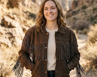 Vtg Sergio Valente Suede Leather Fringe Jacket Women MED Western Boho Rodeo NWT