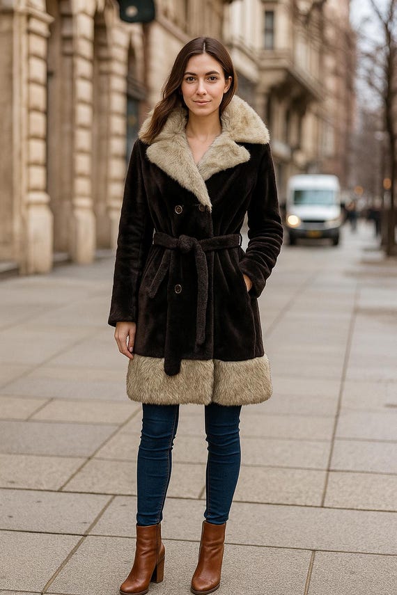 Vintage Penny Lane Afghan Faux Fur Coat Jacket Large Womens Brown