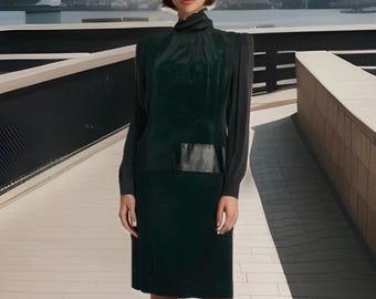 Vintage Albert Nipon Mock Neck Satin Stripe Midi Dress Size 4 Luxury Designer