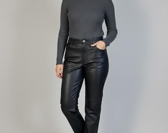 Tower Hill Collection Vintage Black Leather Straight High Waist Pants Sz 12 Moto