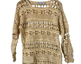 Suéter de encaje floral de crochet estilo vintage de Nueva York, estilo bohemio cottagecore, para festivales.