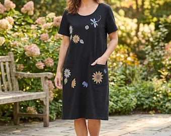 Vintage Viva City Kleid Large USA Baumwolle Gemalt Artsy Nature Lagenlook 90’s
