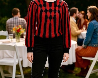Lilly Of California Vintage Pullover Small Rot Schwarz Vintage Gestreift 80er Jahre Preppy
